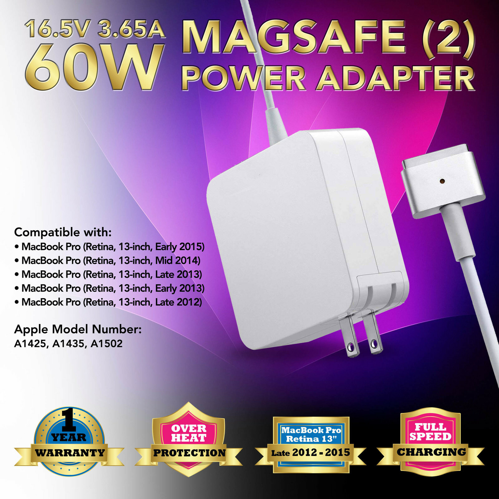 60W Power Supply AC Adapter Charger For Apple MacBook Pro Retina 13" 2013 2014