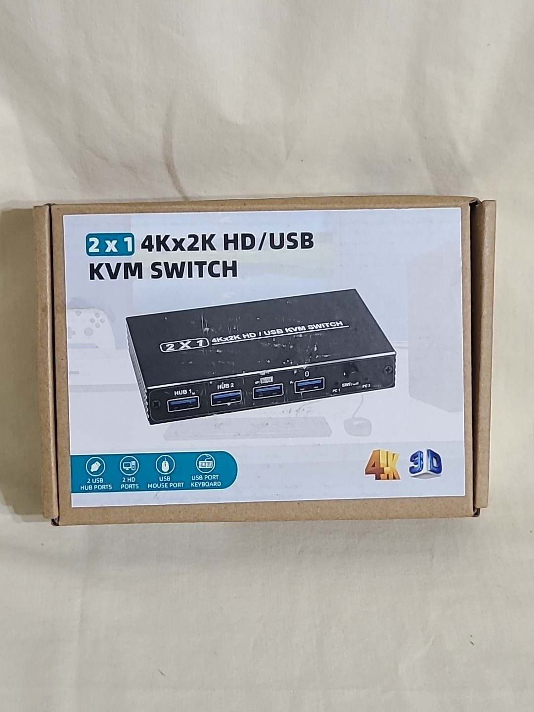 2x1 4K HDMI USB KVM Switch ULS-KVM-02 Dual PC Keyboard Mouse Selector 