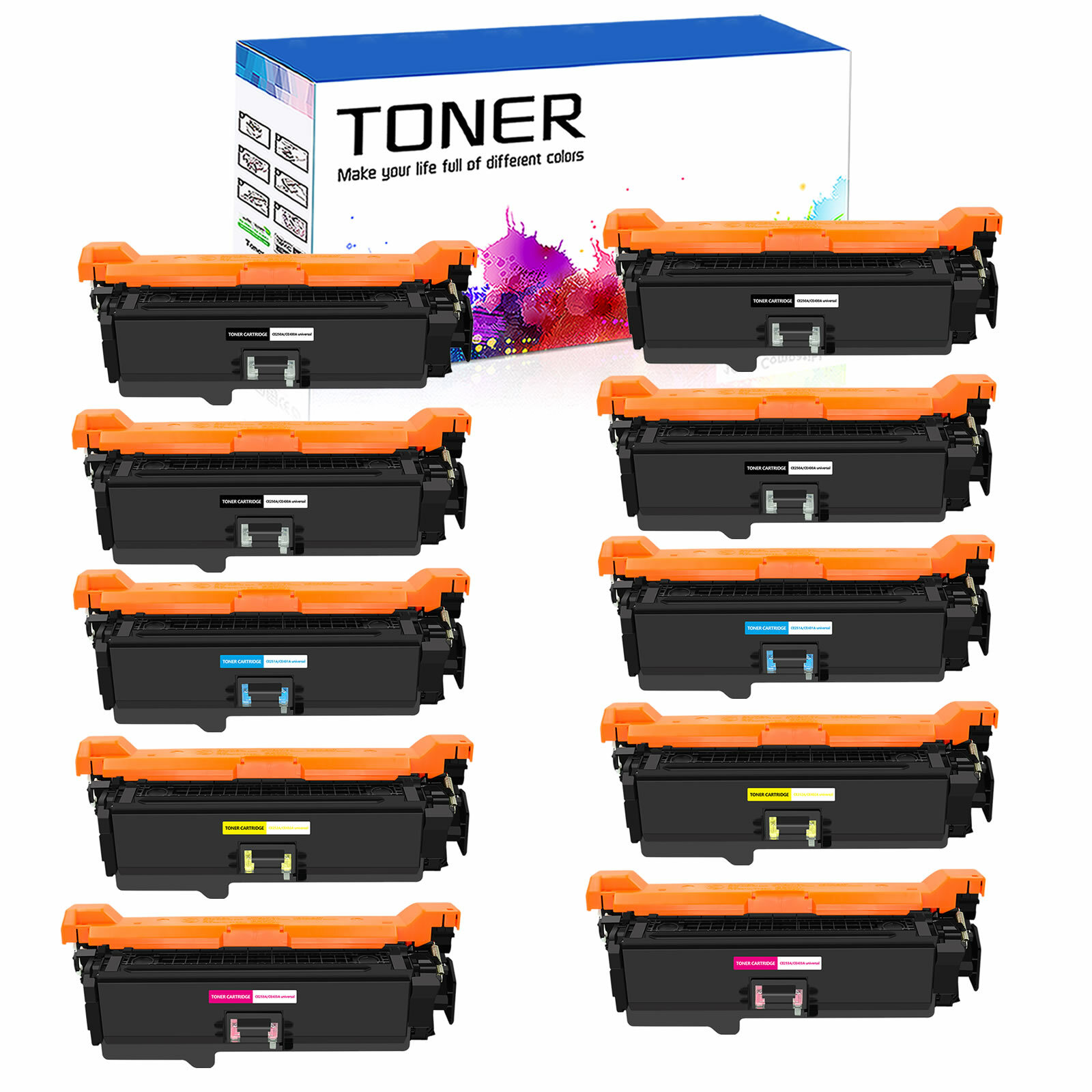10PK BK C Y M CE250A 504A Toner for HP LaserJet CP3520 CM3530 CM3530fs CP3525