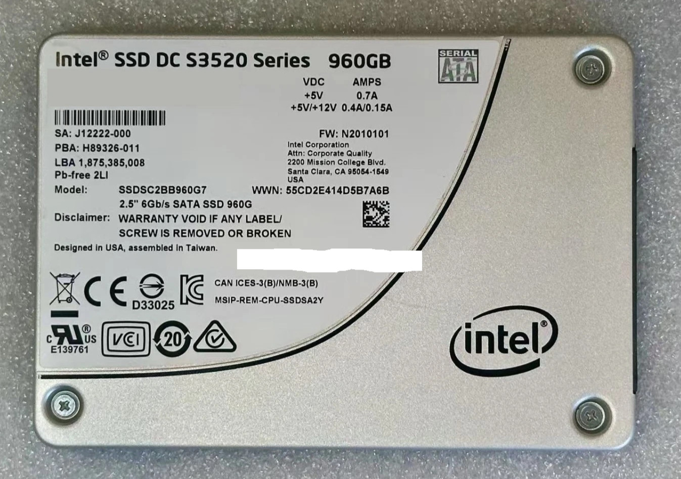 Intel DC S3520 Series 960GB,Internal,2.5 inch (SSDSC2BB960G7) Solid State Drive