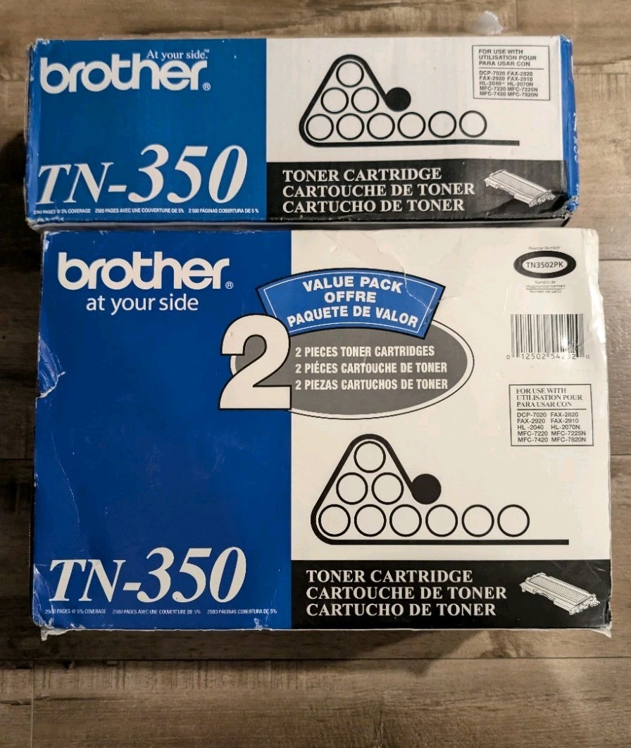 3 Genuine Brother TN-350 Black Toner Cartridges OEM NEW SEALED TN350 Lot Of 3