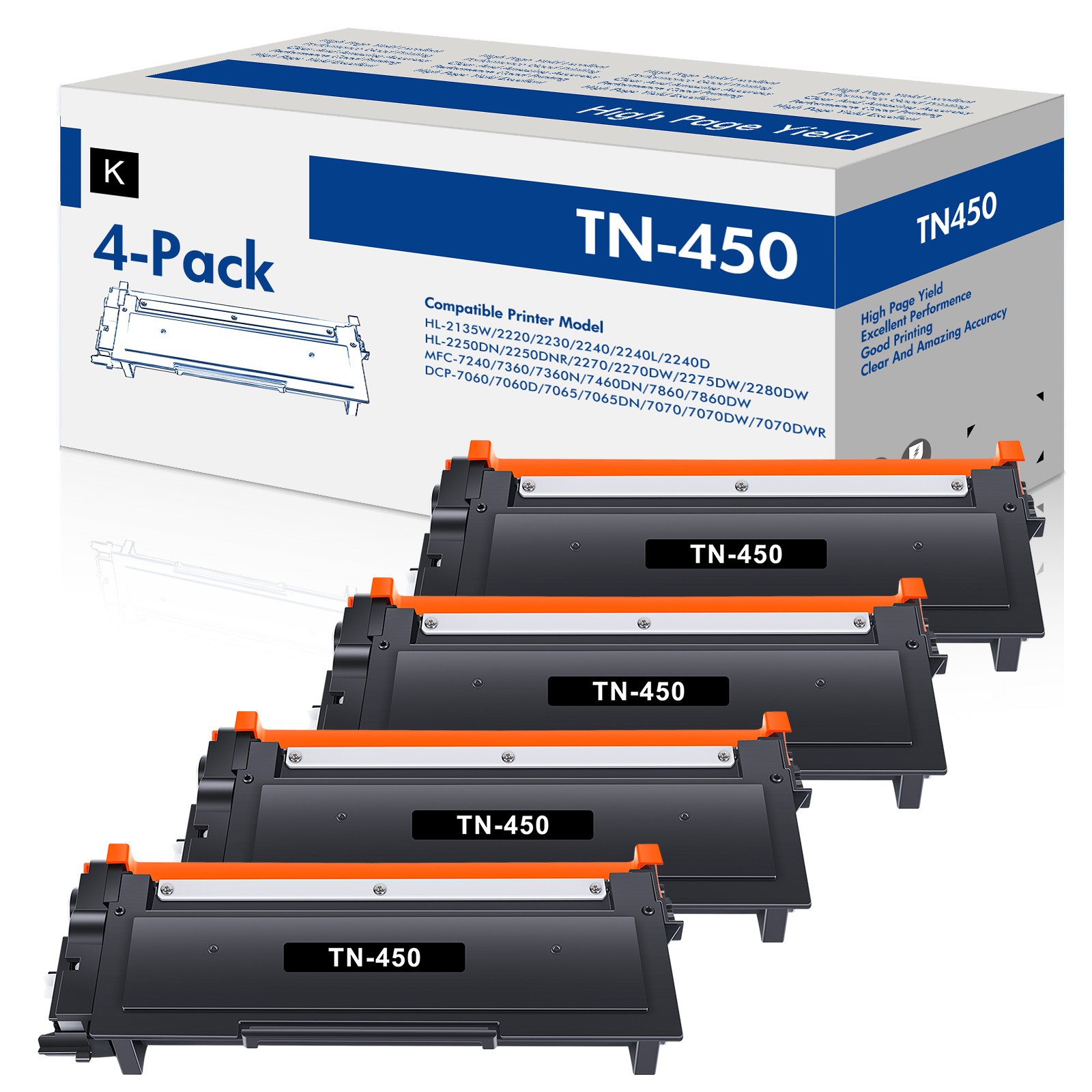4PK TN450 Toner Cartridge for Brother HL-2270DW HL-2275DW HL2280DW TN420