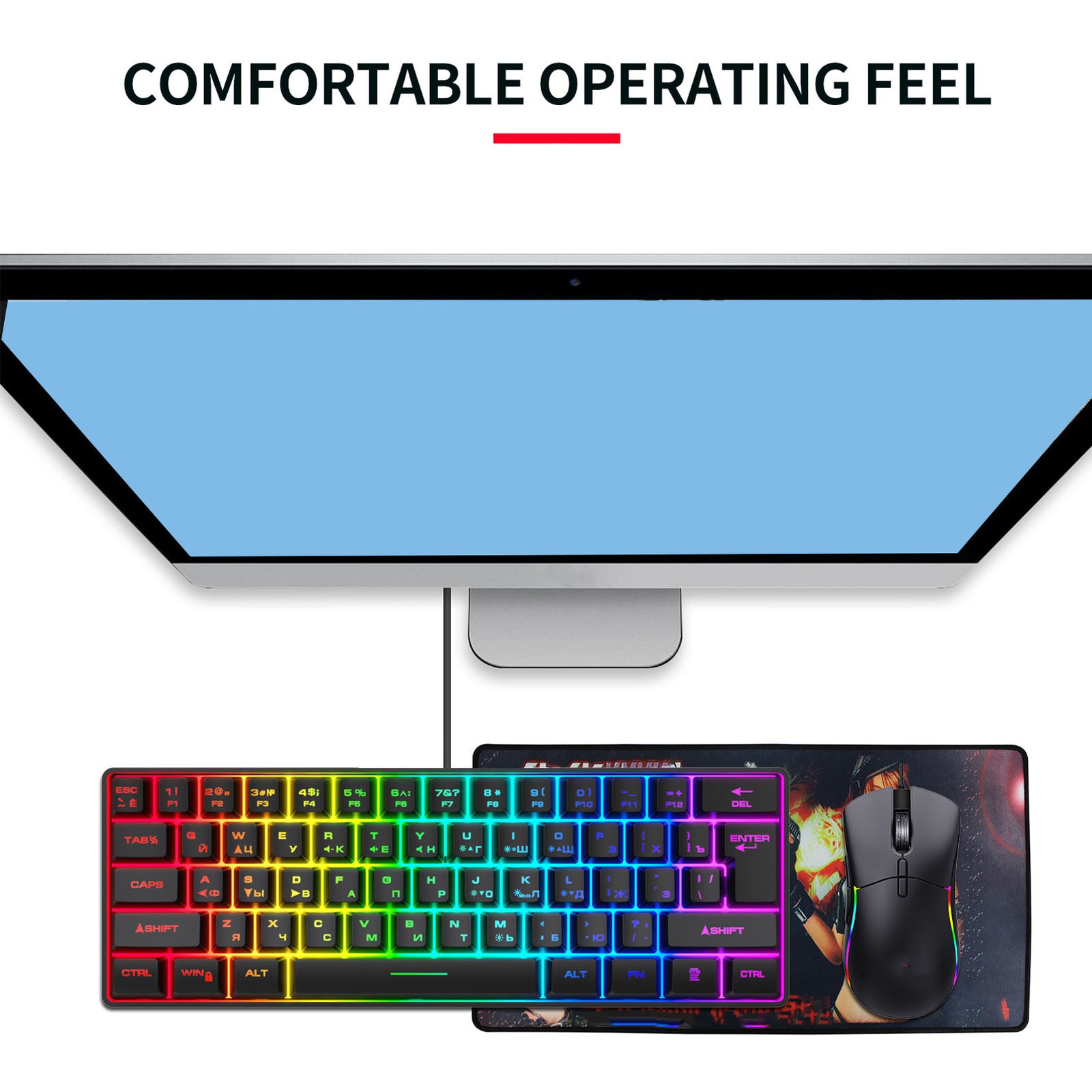 Russian Mechanical Gaming Keyboard 61 Key Compact RGB Wired Russian English