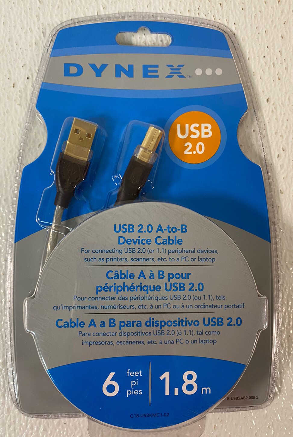Dynex 6ft 1.8m USB 2.0 A/B Device Printer Scanner PC Laptop Cable Gold Connector