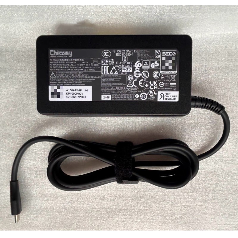 For Chicony 20V 5A 100W AC Adapter A22-100P2A USB-C Charger