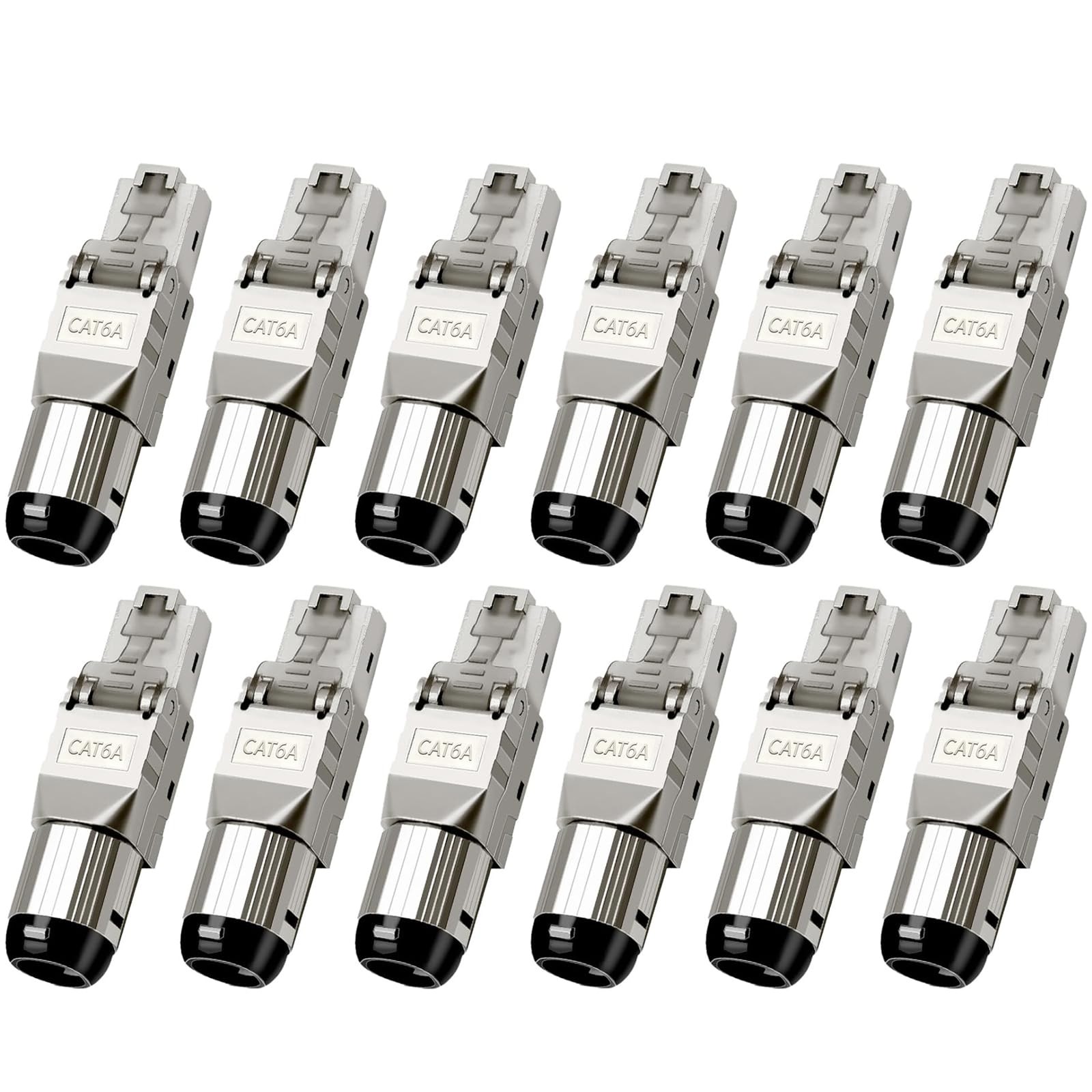 12 PCS Cat 6A RJ45 Connectors Tool Free 10Gbps Shielded Ethernet AWG 2224