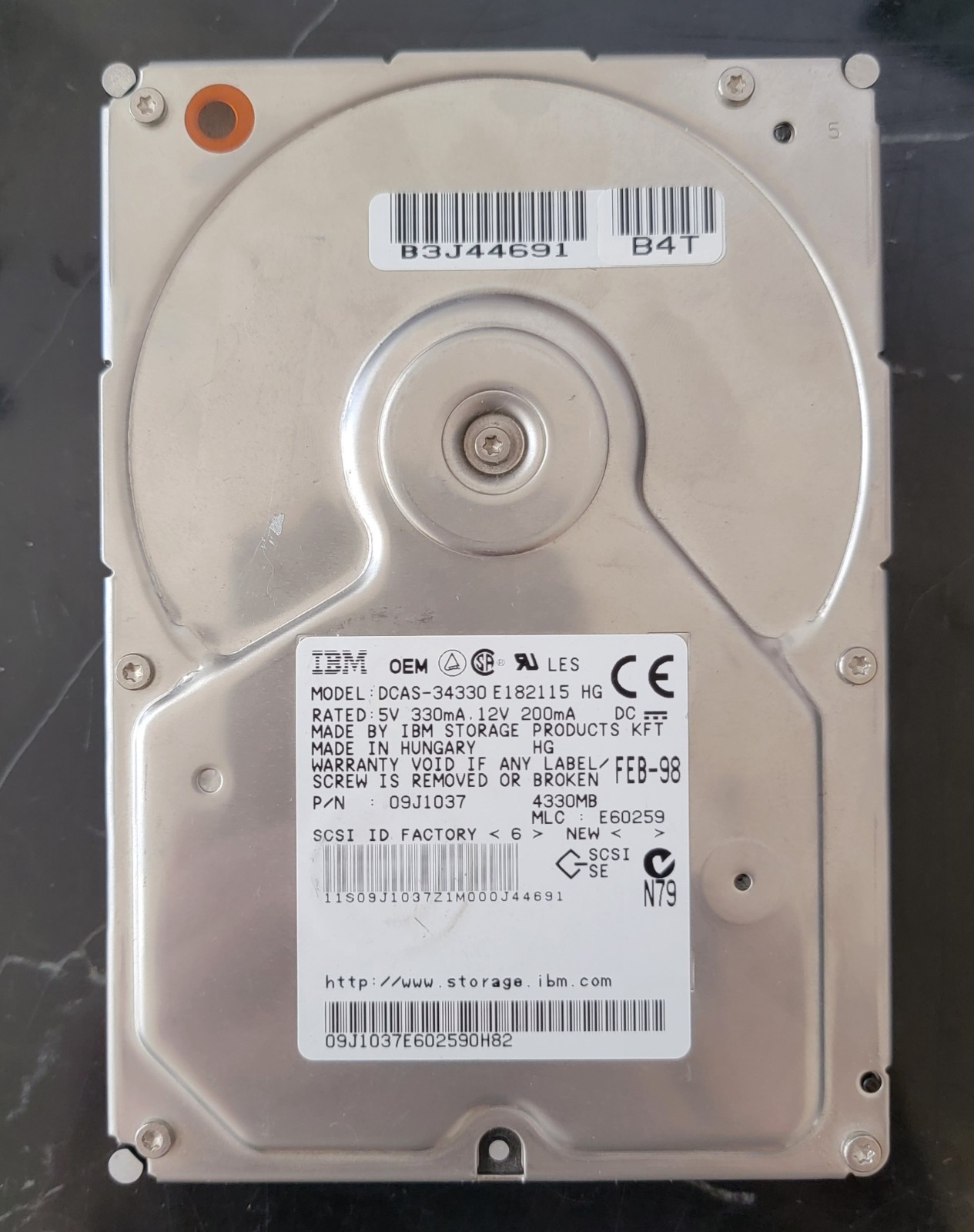 IBM Hard Drive DCAS-34330 3.5" SCSI 68 Pin Fully Wiped Working