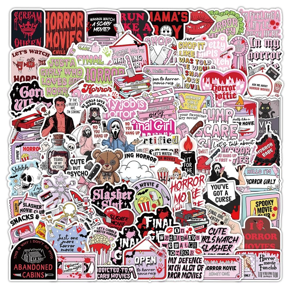 110PCS Funny Horror Stickers, Pink Halloween Sticker for Girl Boy,