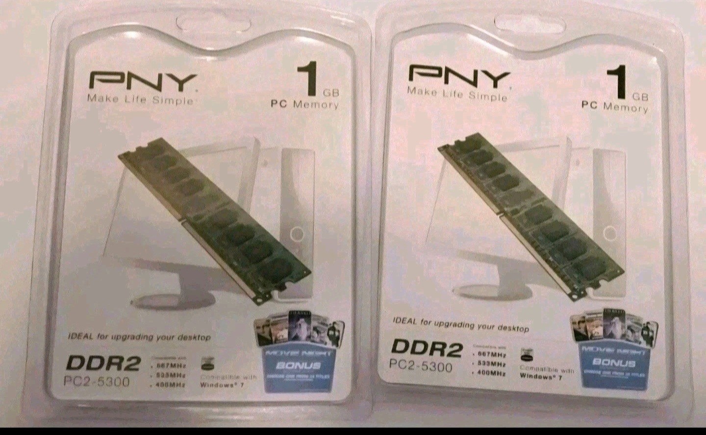 PNY 1gb DDR2 PC Memory PC2-5300 Ram ddr 2 1gb Lot Of 2 New