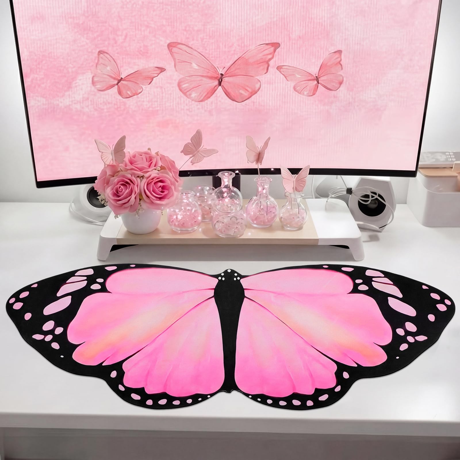 Large Pink Butterfly Gaming Pad Desk Mat Decorative