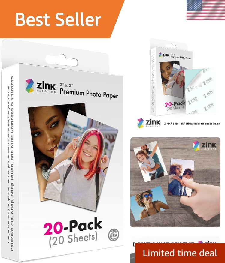 2"x3"  Instant Photo Paper 20 Pack Compatible with Polaroid Snap, Snap Touch,...