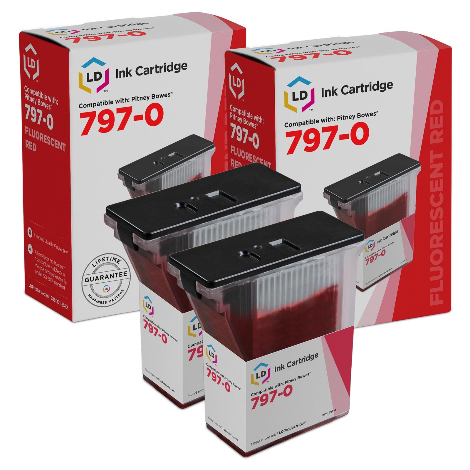 LD Compatible Pitney Bowes 797-0 2PK Fluorescent Red Ink Cartridges for K700