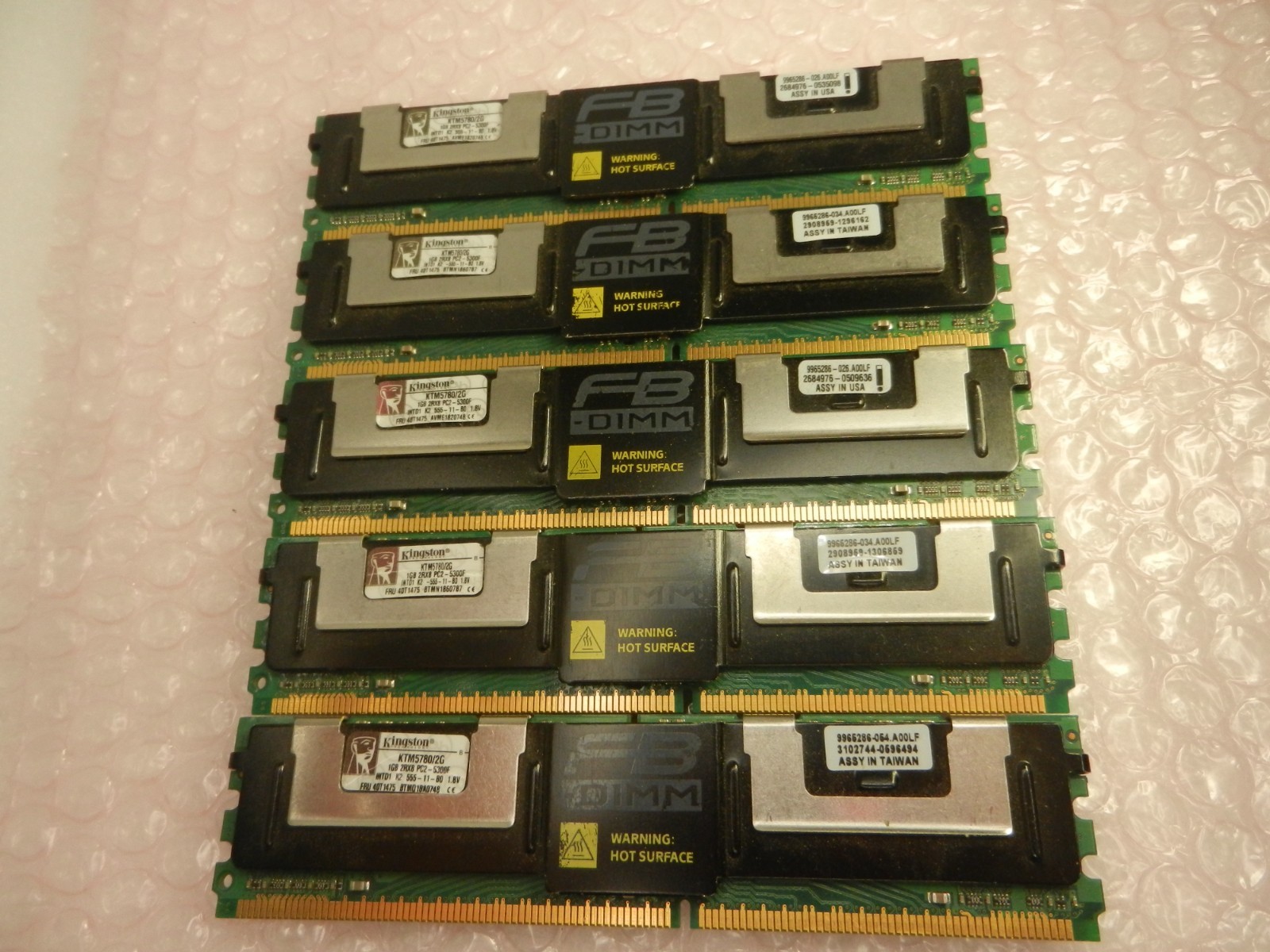 5X LOT - KTM5780/2G Kingston 1GB PC2-5300F-555-11-B0 Server Memory RAM TOTAL 5GB