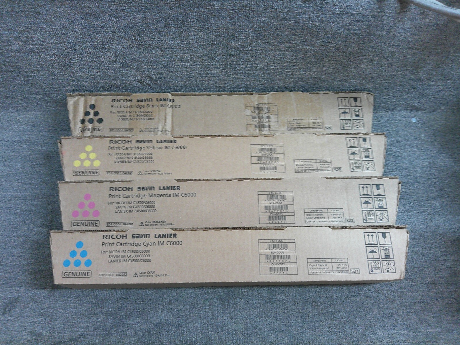 842279 842280 842281 842282 New Ricoh KYMC Print Cartridges IM C4500 C6000 serie