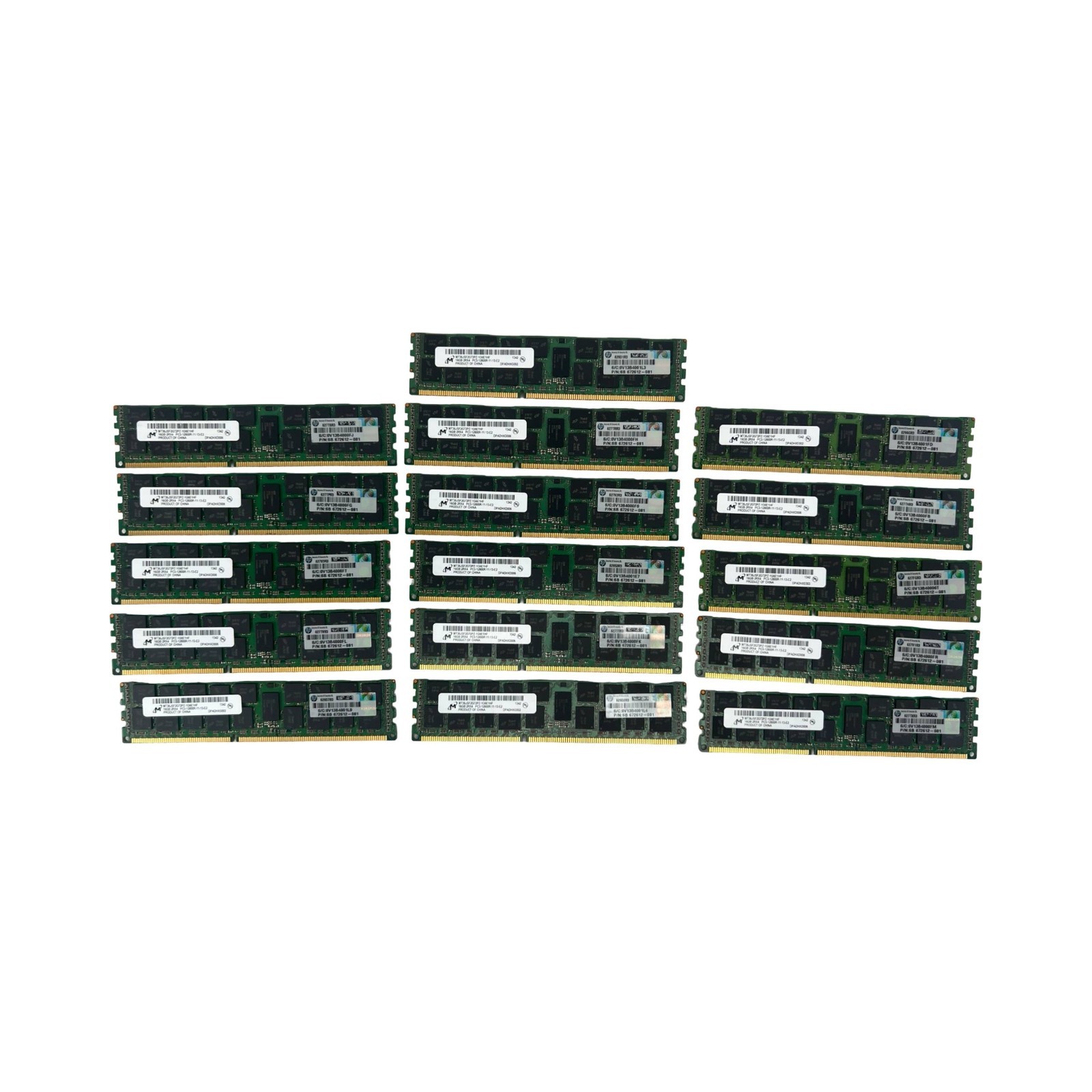 Lot of 16 - 16GB RAM - PC3-12800R DDR3-1600MHz 2RX4 - MT36JSF2G72PZ-1G6E1HF
