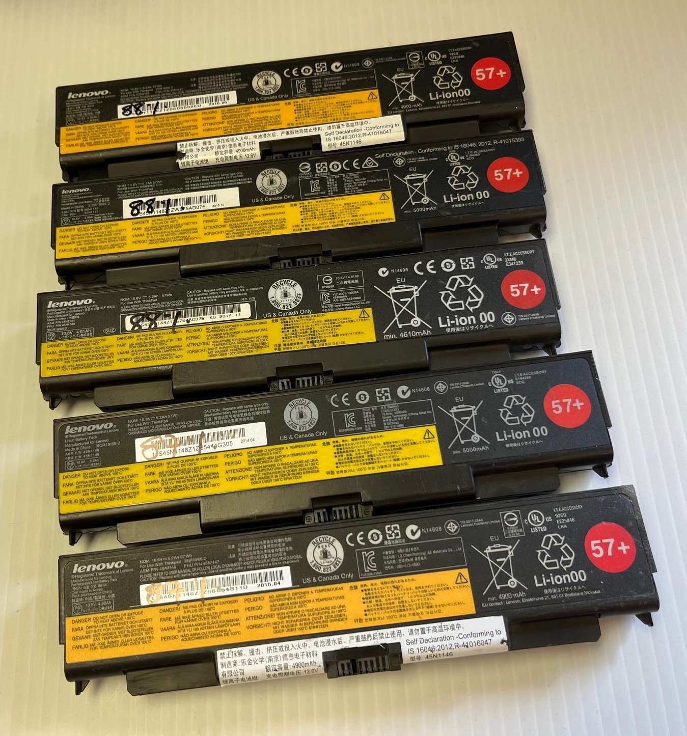 Lot of 5 OEM Lenovo ThinkPad Battery 57+ 5200mAh - 80%+ Health