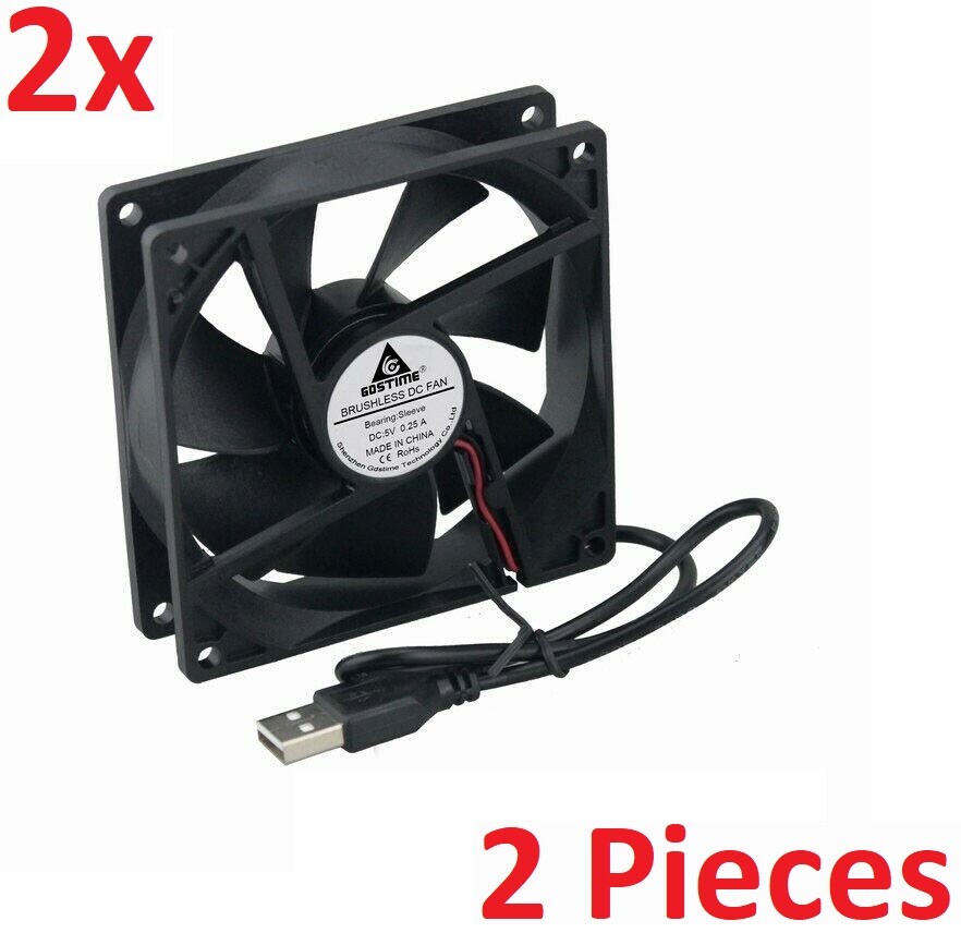 2 Pieces USB Fan 5V 0.2A Computer PC CPU Case  9225 92mm 92x92x25mm  DC  G13