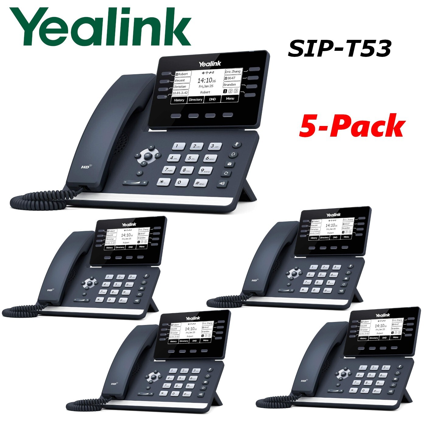 5 Yealink SIP-T53 Dual Port Gigabit Ethernet Prime Business Phone HD Voice Entry