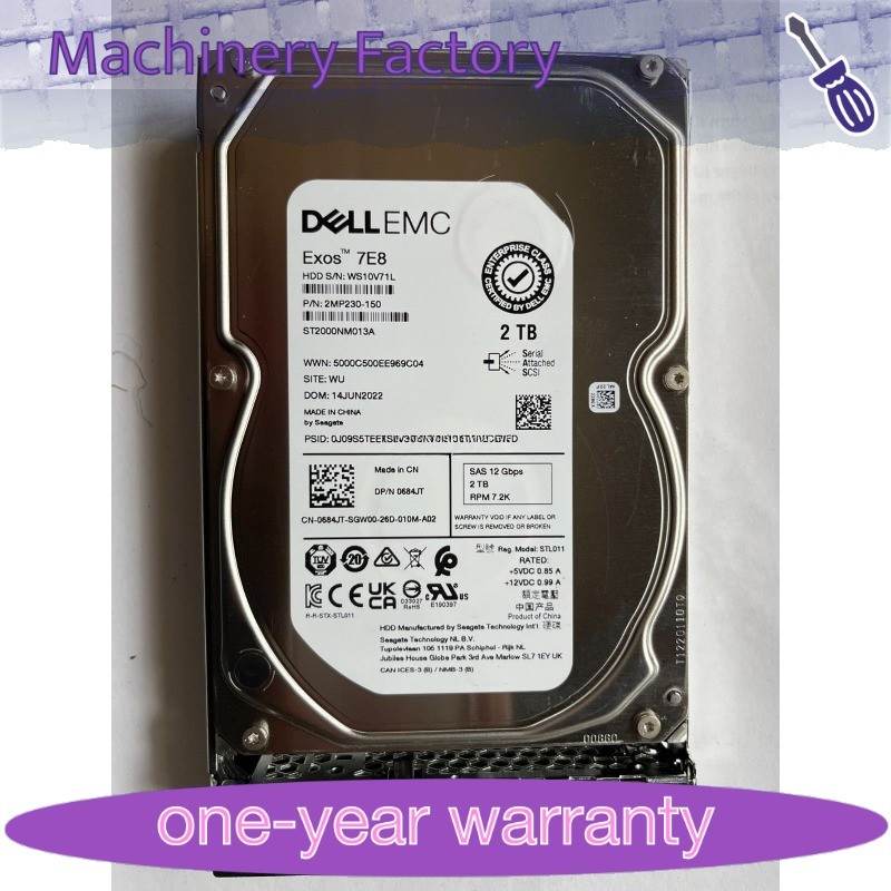 1PCS 684JT 0684JT FOR DELL EMC 2TB 7.2K SAS 3.5" 12Gb/s HDD Hard Drive 14/15/16