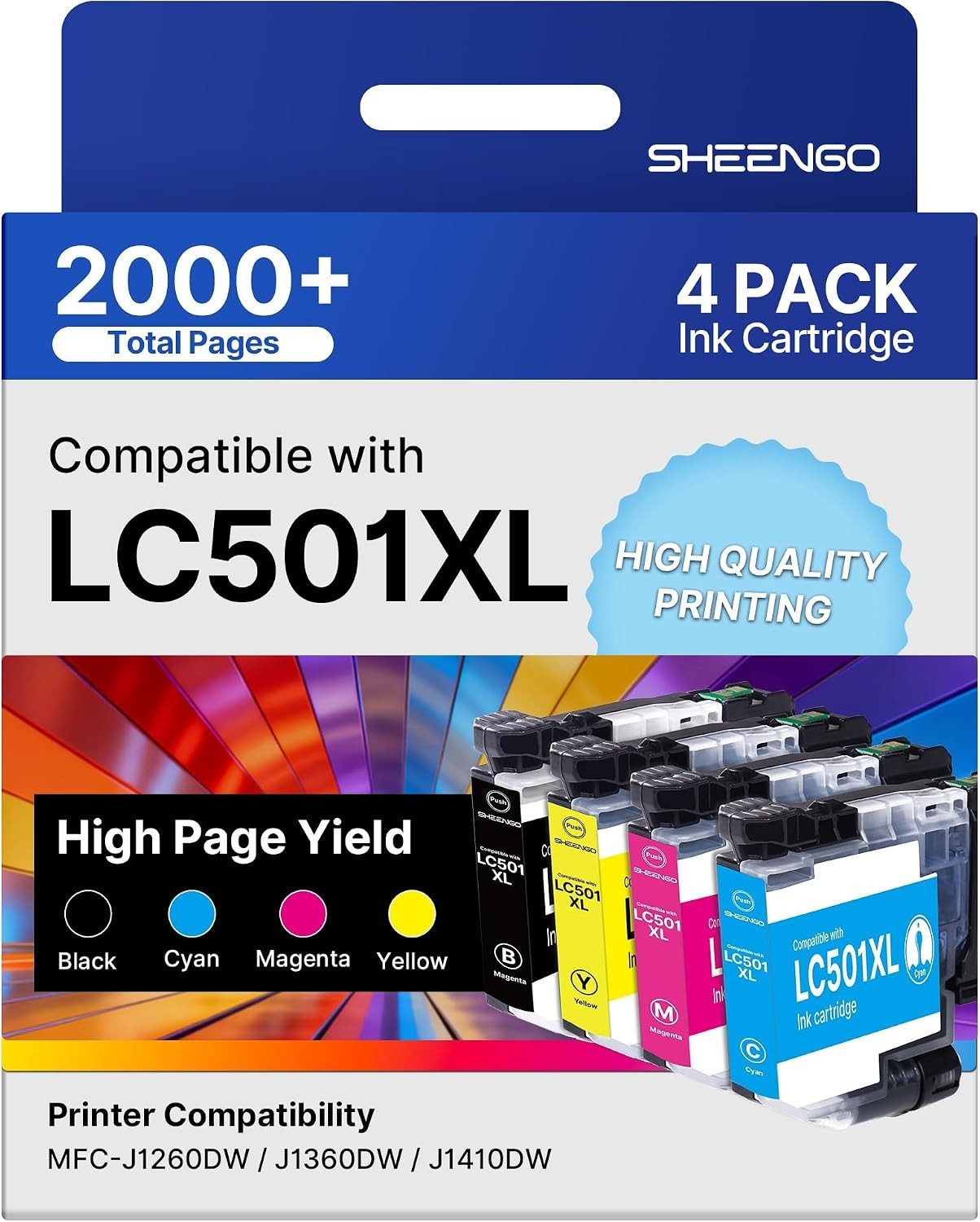 4pk LC501XL Ink Cartridges for Brother MFC-J1260DW MFC-J1360DW J1410DW LC501