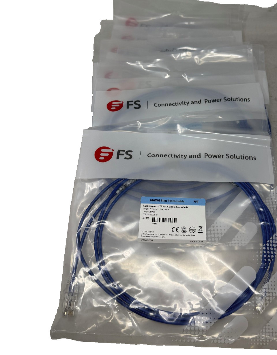 NEW LOT of 13  FS Ultra Slim 7ft  CAT 6 UTP CM Slim Patch & Snagles Cables 28AWG