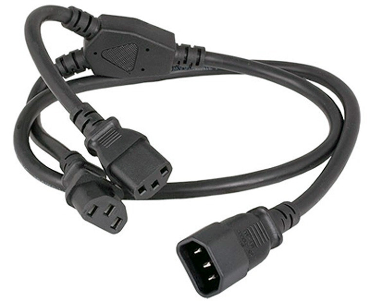 3FT Power Y Splitter Cord with 1 C14 Male Plug To 2 Of IEC320 C13 Female