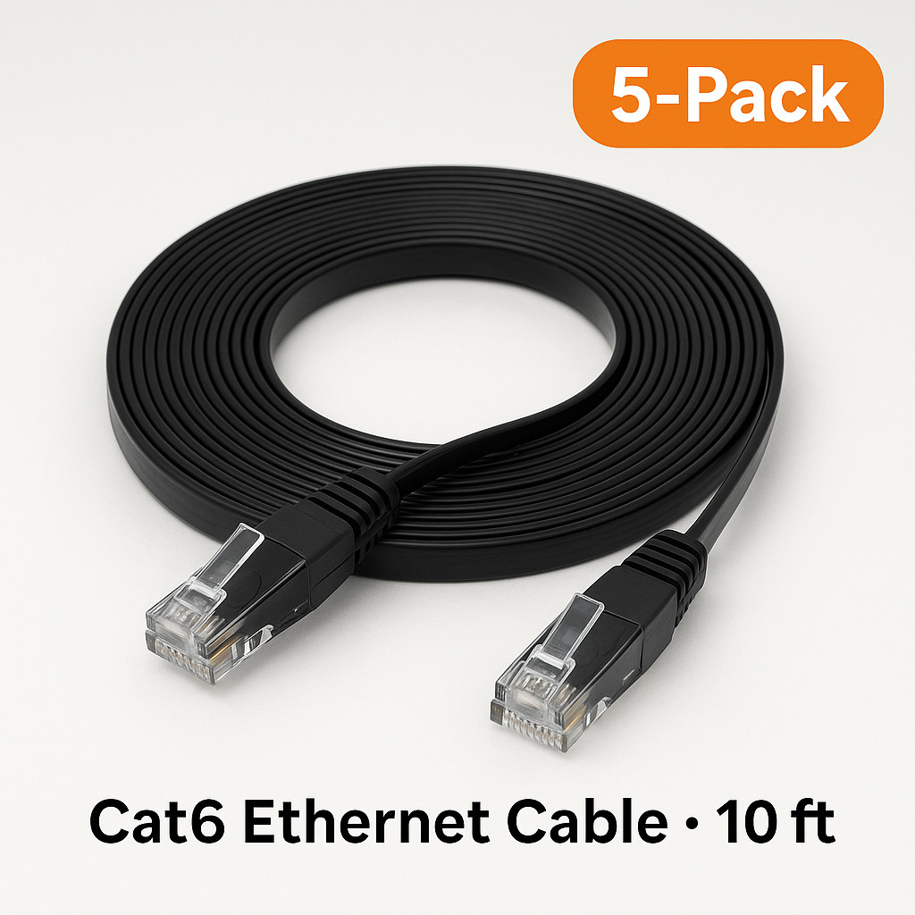 CableGeeker Cat6 Ethernet Cable 5-Pack – 10ft Each – High Speed LAN – NEW 