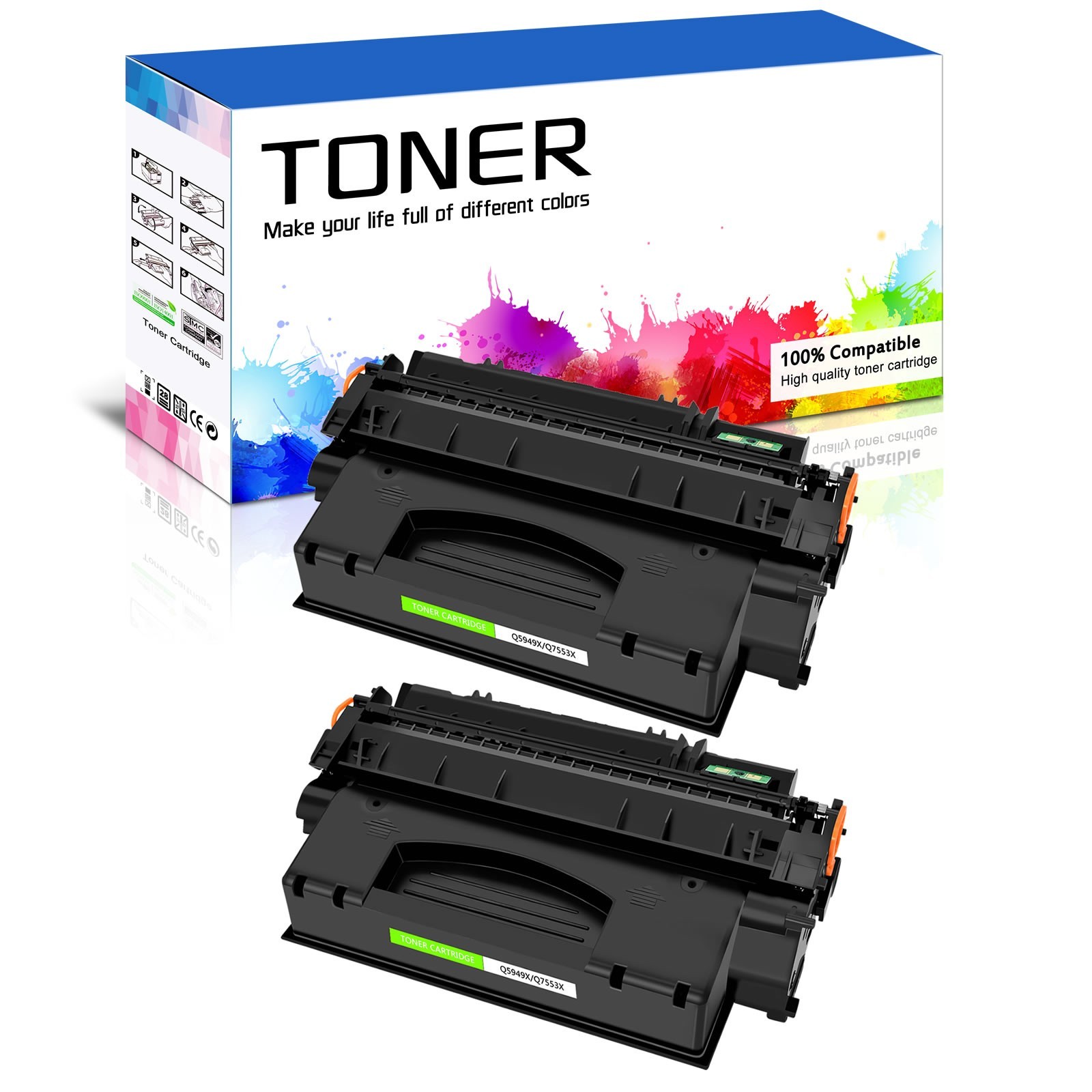 2Pk Black Toner Cartridge Replacement For HP Q5949X 49X Laserjet 1320TN Printer