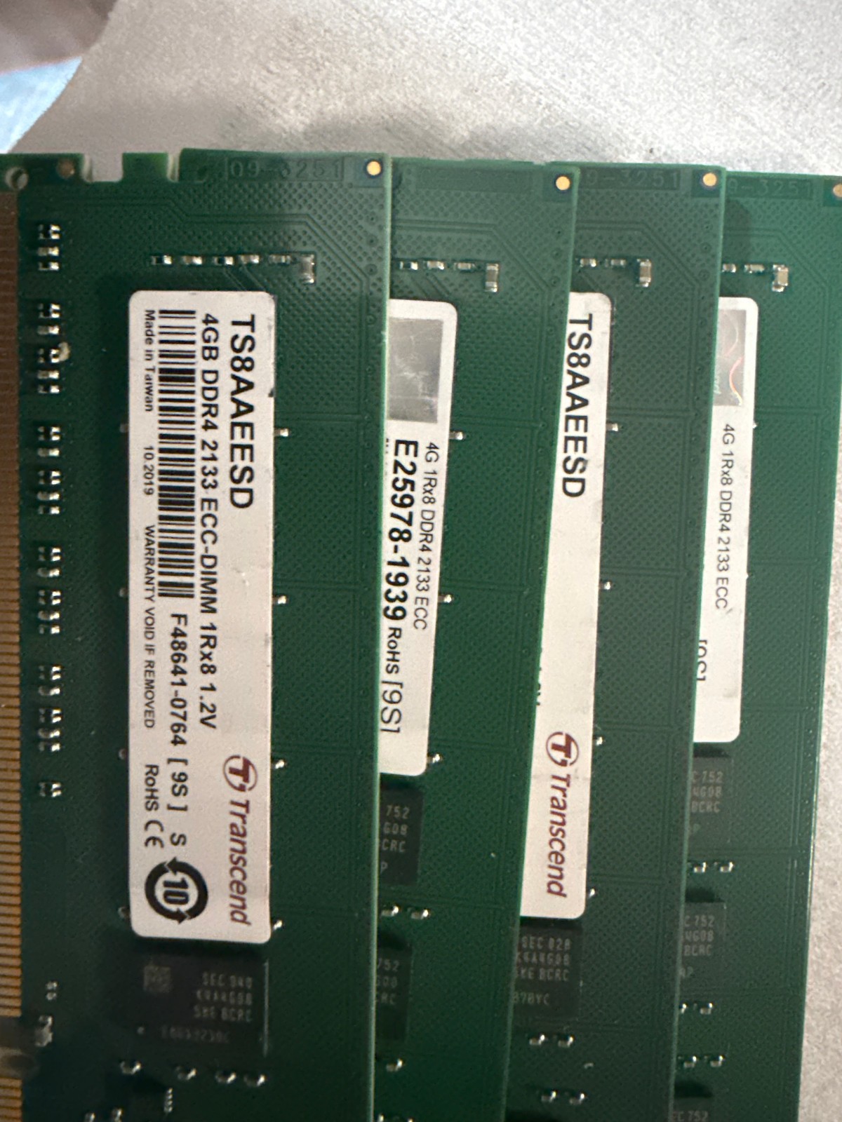 LOT OF 4 Transcend 4GB Sticks DDR4 PC4-2133p Unbuffered ECC-DIMM Memory RAM
