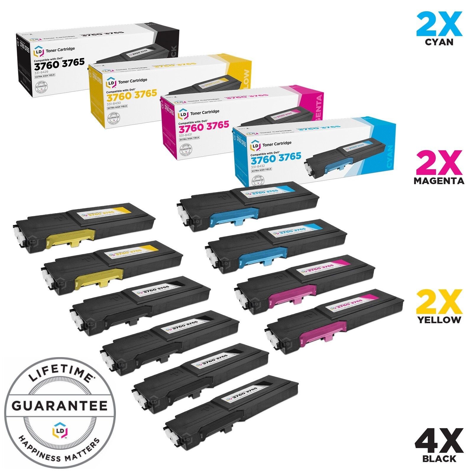 LD 10pk Comp Toner for Dell C3760 C3765 331-8429 331-8432 331-8431 331-8430