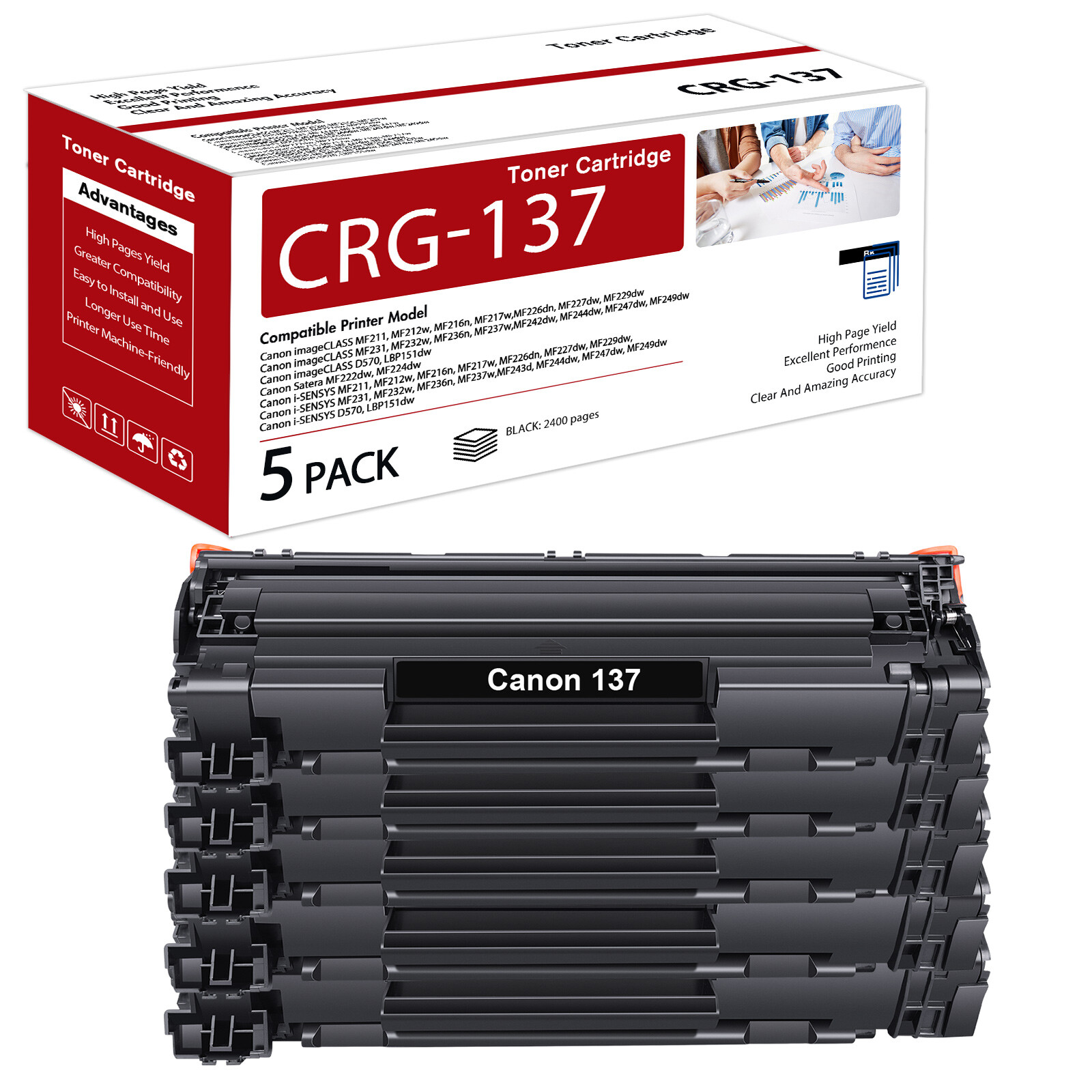 5x CRG 137 Toner Cartridge For Canon 137 Toner MF236n MF216n MF232w MF212w D570
