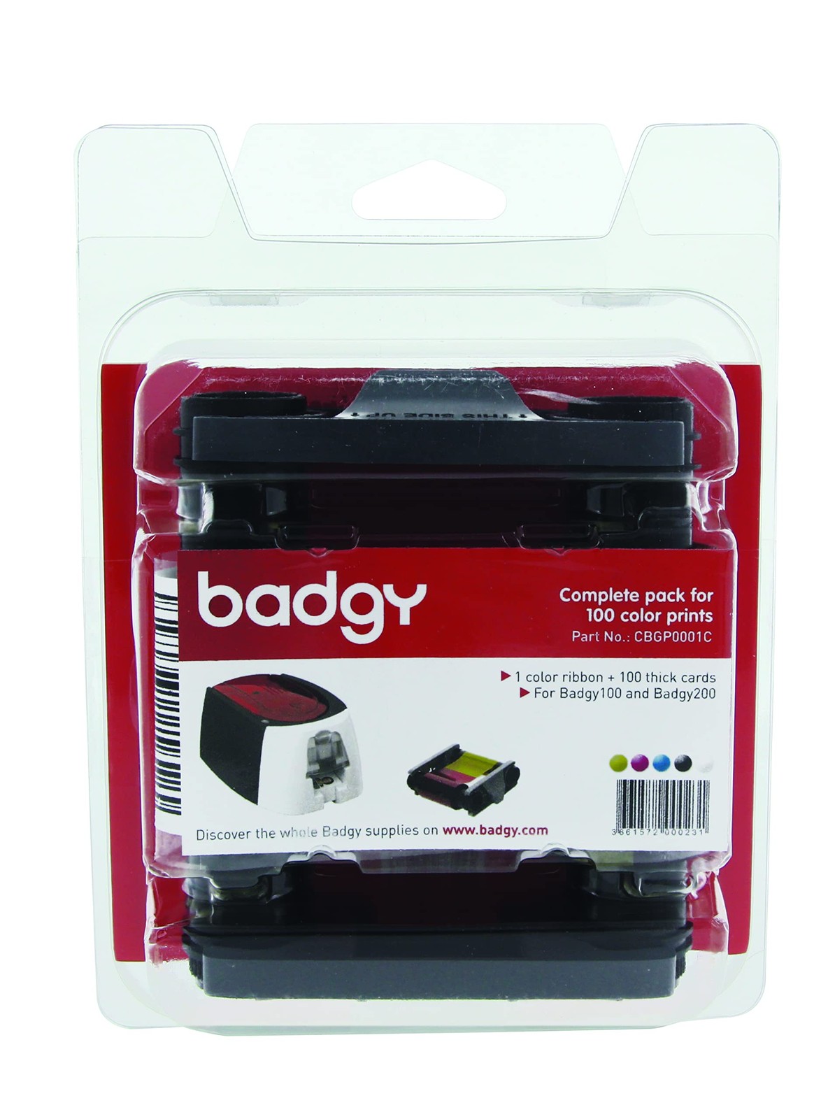 Ymcko Color Ribbon And 100 Pvc Cards For Badgy100 Badgy200 Printers