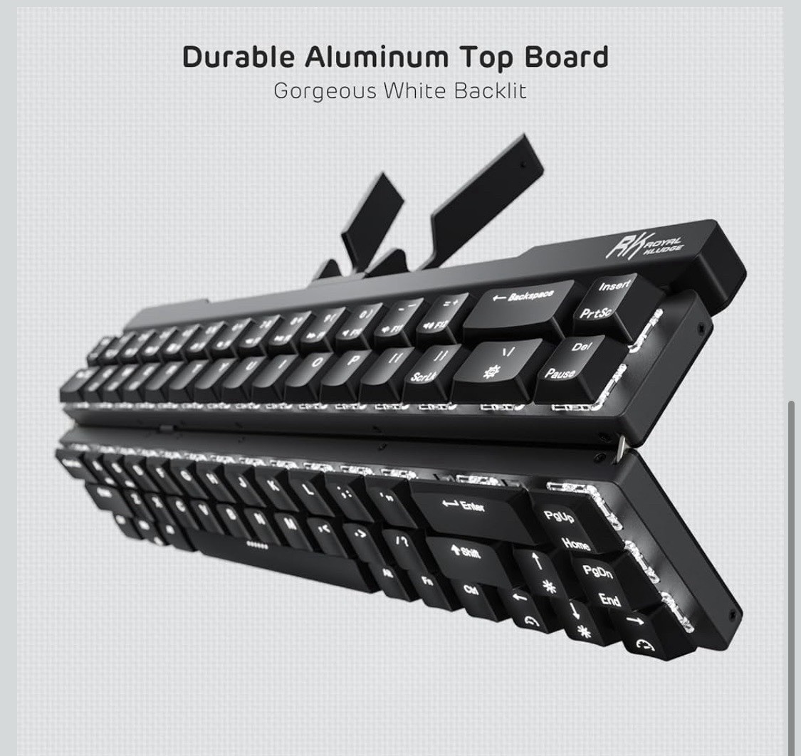 RK ROYAL KLUDGE F68 60% Foldable Low Profile Mechanical Keyboard, Wireless BLACK