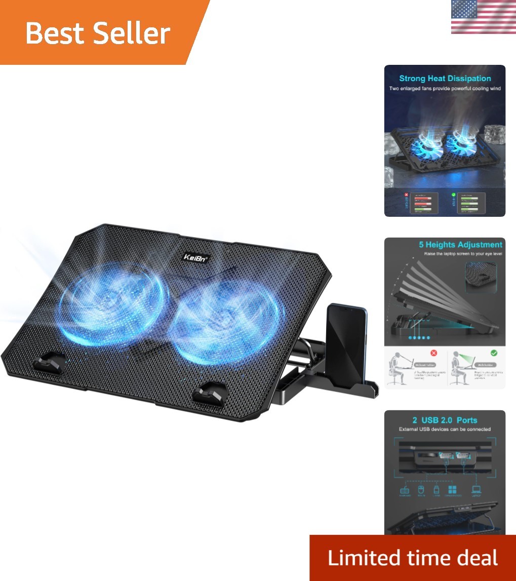 Efficient Laptop Cooling Pad with 2 Fans & Adjustable Height for 10-15.6" Lap...