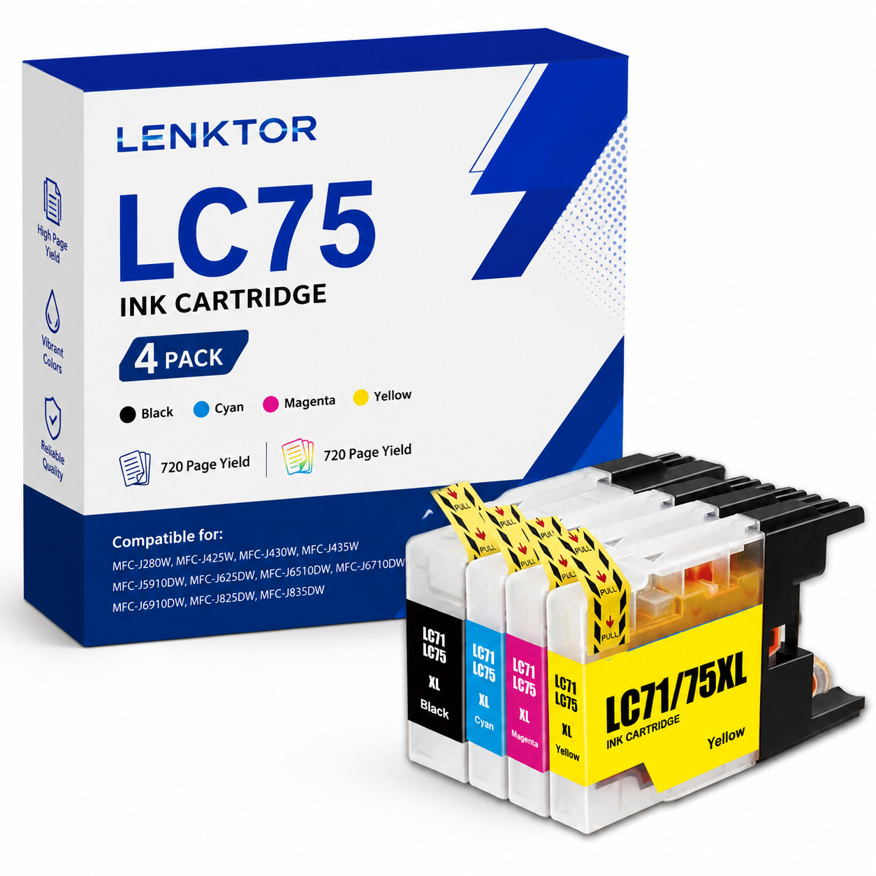 LC75 4PK Ink Cartridge Set for MFC-J280W J425W J430W J5910DW J625DW J6710DW 4pk