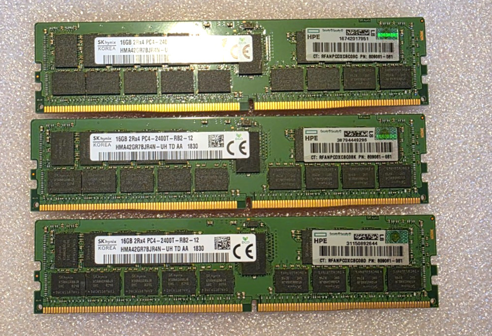 LOT OF 3 X 16GB  Hynix HMA84GR7MFR4N-UH 48GB TOTAL 2Rx4 PC4 -2400T SERVER MEMORY