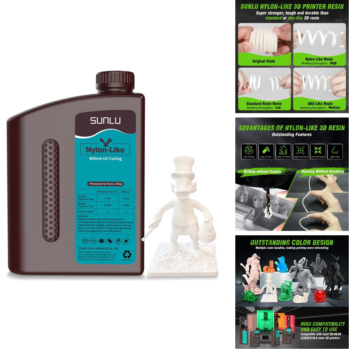 SUNLU 3D Printer Resin 2KG, Strong Durable Nylon Like 3D Resin LCD DLP SLA