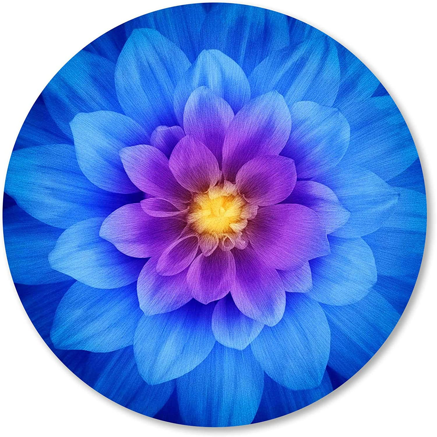 Mouse Pad, Blue Watercolor Lotus Flower round Mouse Pad, Non-Slip Rubber Base Mo