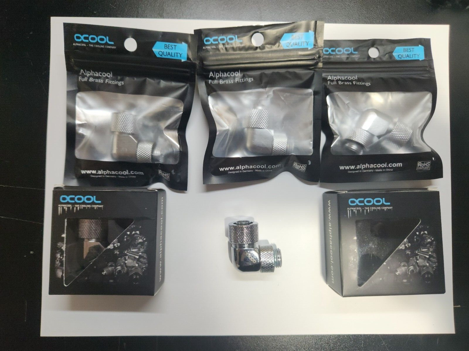(Set of 5) Alphacool Eiszapfen 13/10mm 90° Compression Fitting Chrome