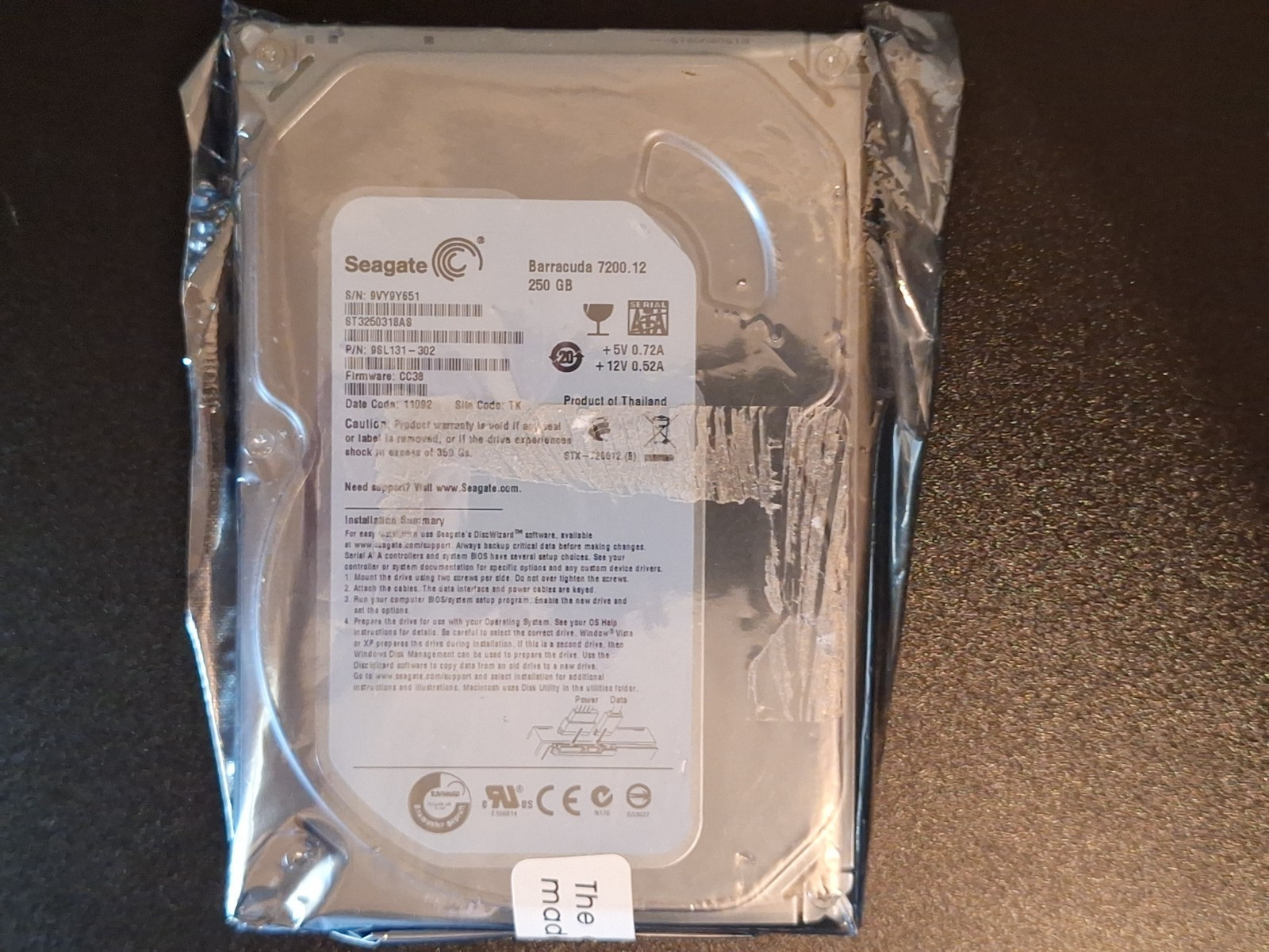 Seagate Barracuda 7200.12 250GB HDD Model ST3250312AS