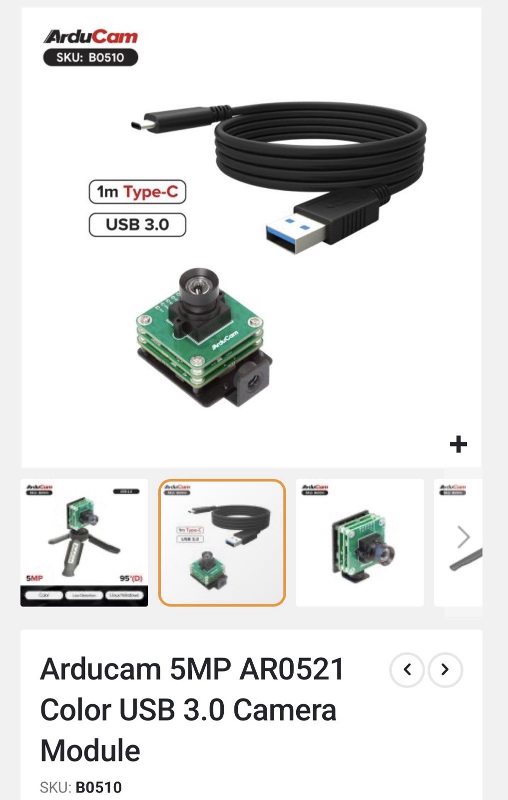 Arducam 5MP AR0521 Color USB 3.0 Camera Module SKU B0510-1