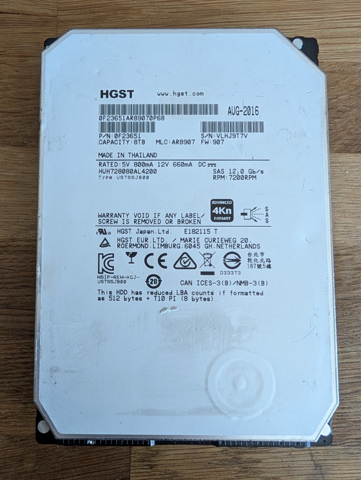 HGST Ultrastar He8 8TB, Internal,7200 RPM,3.5 inch (HUH728080AL4200) TESTED