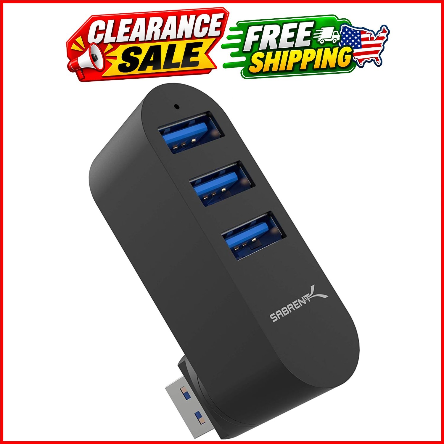3-Port Aluminum Mini USB 3.0 Hub, Rotatable HB-R3MB