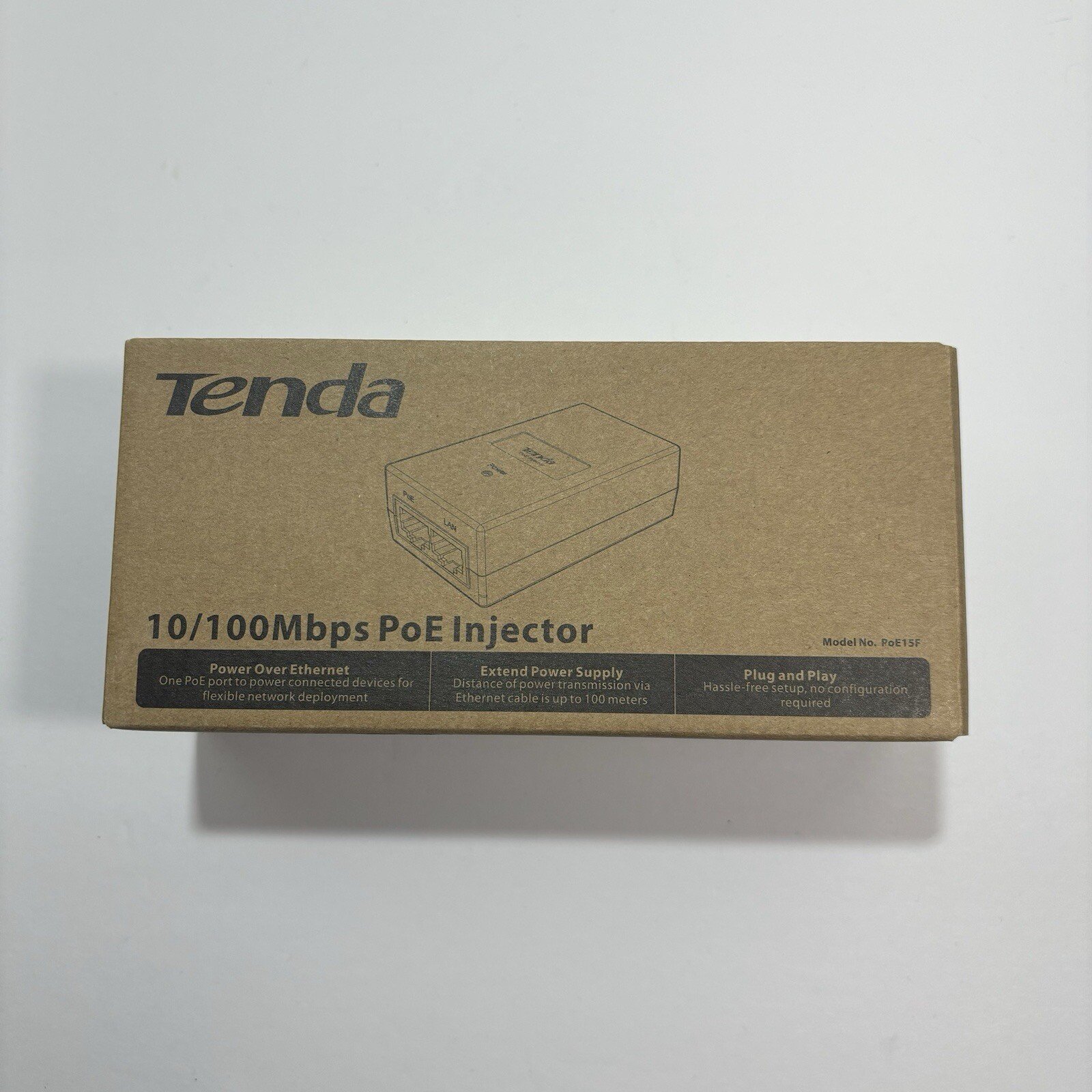 Tenda PoE15F 10/100Mbps PoE Injector IEEE 802.3 802.3u 48vdc up to 15w