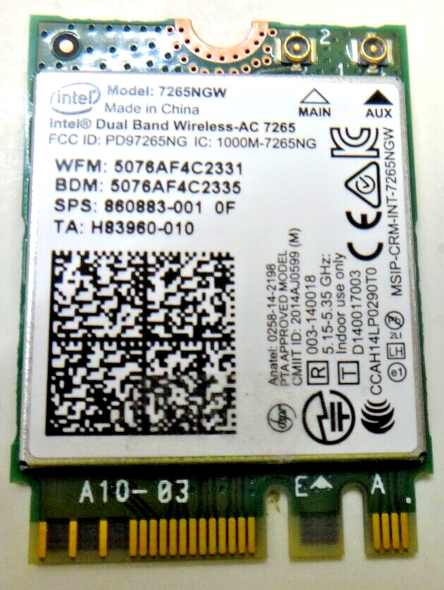 Genuine Intel Dual Band 7265NGW - AN 802.11AN 300m 2x2 Wifi+BT4.0 WLAN Card