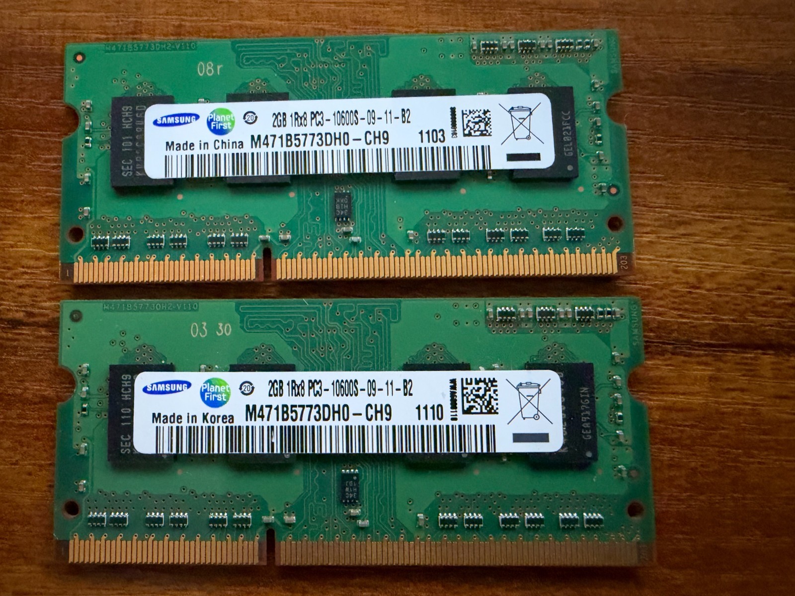 USED Samsung M471B5773DH0-CH9 4 GB (2 x 2GB) PC3-10600S Laptop Memory Ram 1Rx8
