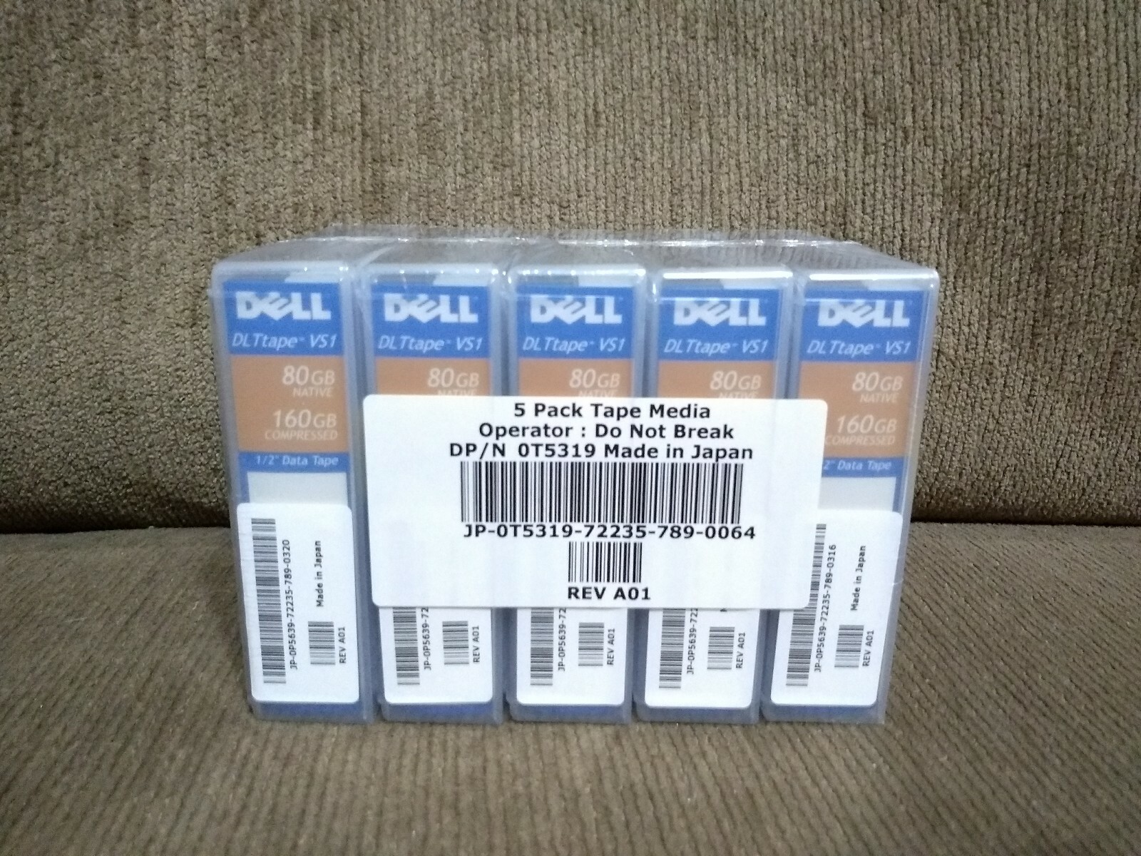 5x New Dell DLT Tape VS1 - 80GB Native / 160GB Compressed 1/2" Data Tape 0T5319