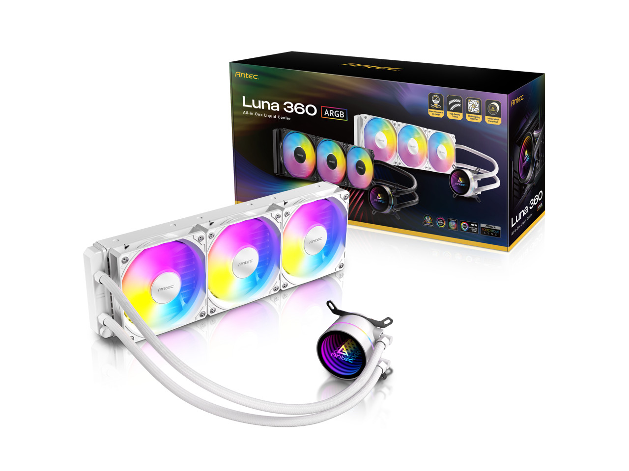 Antec Luna 360 ARGB White AIO Liquid CPU Cooler, 3x120mm PWM ARGB Fans, Infinity