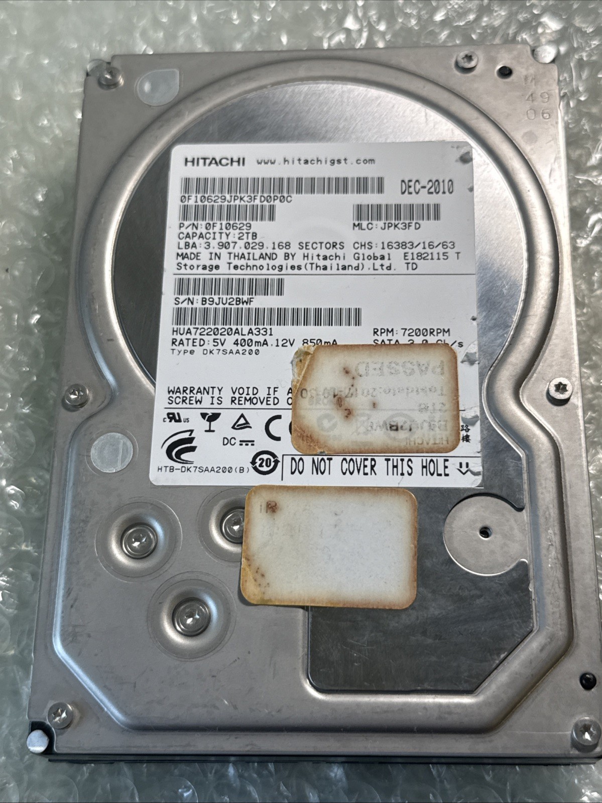 HUA722020ALA331, PN 0F10629, Hitachi 2TB SATA 3.5 HARD DRIVE HDD