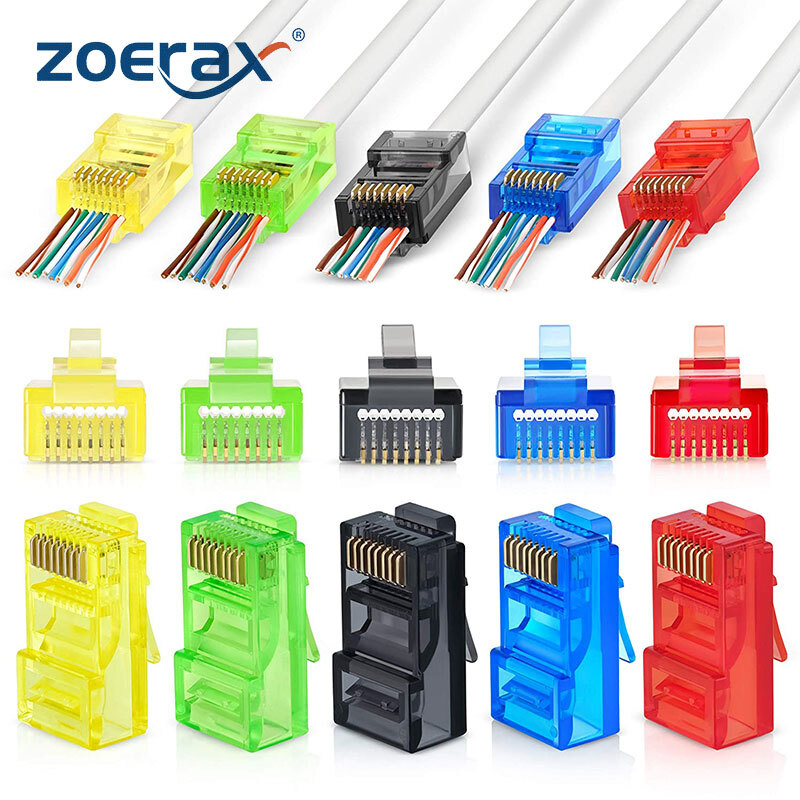 ZoeRax 100PCS Colorful RJ45 Cat6 Pass Through Connector EZ to Crimp Modular Plug